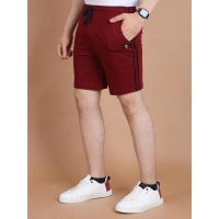 Men's Casual Cotton Striped Above knee Shorts (Maroon) - S