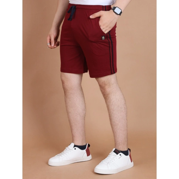 Men's Casual Cotton Striped Above knee Shorts (Maroon) - S