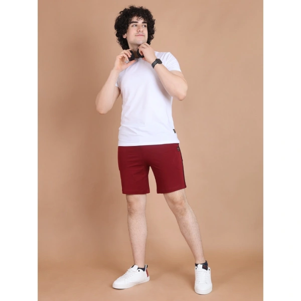 Men's Casual Cotton Striped Above knee Shorts (Maroon) - S