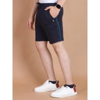 Men's Casual Cotton Striped Above knee Shorts (Navy) - S