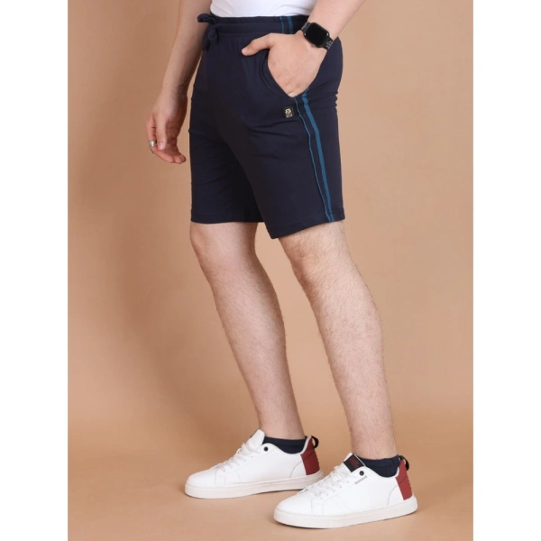 Men's Casual Cotton Striped Above knee Shorts (Navy) - S