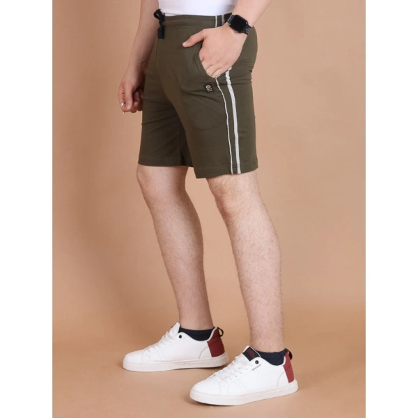 Men's Casual Cotton Striped Above knee Shorts (Olive) - XL