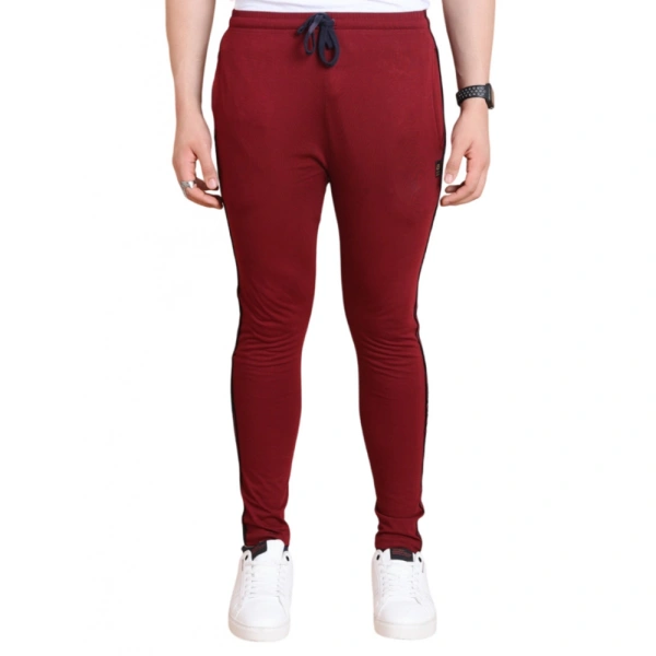 Men's Casual Cotton Striped Full Length Track Pant (Maroon) - S