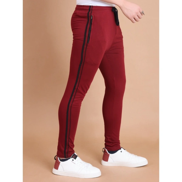 Men's Casual Cotton Striped Full Length Track Pant (Maroon) - S