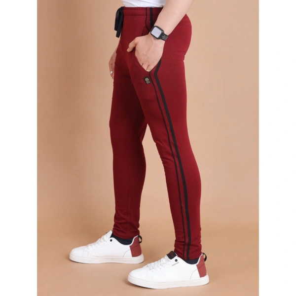 Men's Casual Cotton Striped Full Length Track Pant (Maroon) - S