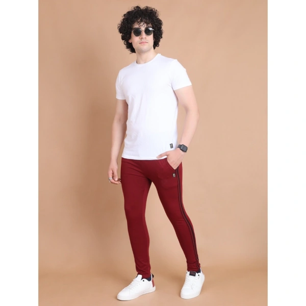 Men's Casual Cotton Striped Full Length Track Pant (Maroon) - S