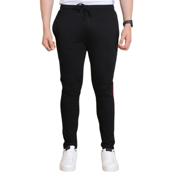 Men's Casual Cotton Striped Full Length Track Pant (Black) - S