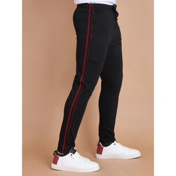 Men's Casual Cotton Striped Full Length Track Pant (Black) - S