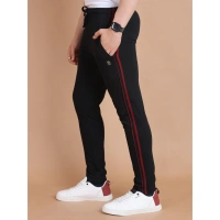 Men's Casual Cotton Striped Full Length Track Pant (Black) - S
