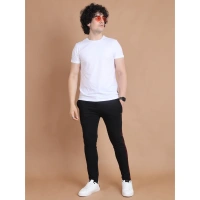 Men's Casual Cotton Striped Full Length Track Pant (Black) - S