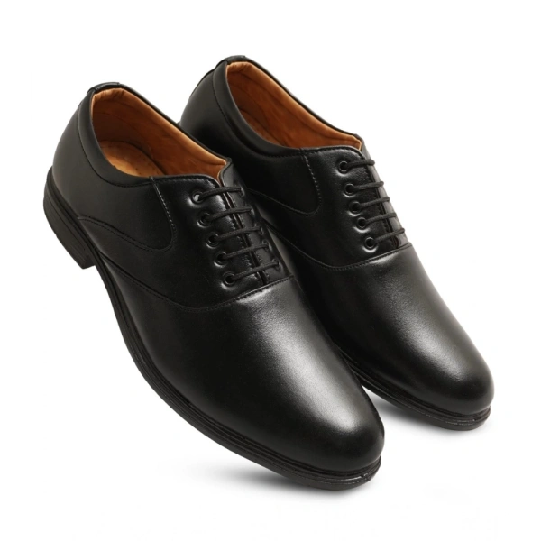 Men's Casual Faux Leather Solid Lace-Up Formal Shoes (Black) - 7