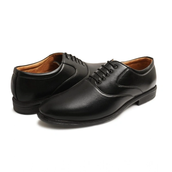 Men's Casual Faux Leather Solid Lace-Up Formal Shoes (Black) - 7