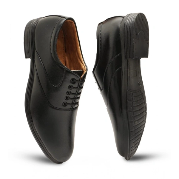 Men's Casual Faux Leather Solid Lace-Up Formal Shoes (Black) - 7