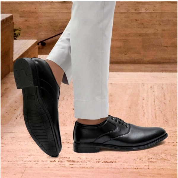 Men's Casual Faux Leather Solid Lace-Up Formal Shoes (Black) - 7