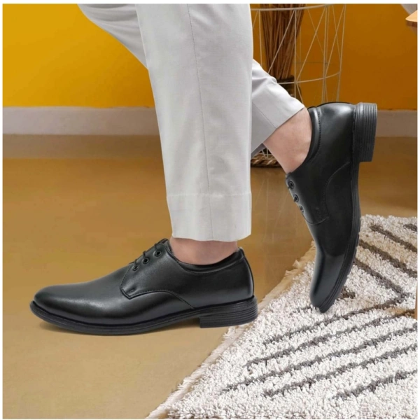 Men's Casual Faux Leather Solid Lace-Up Formal Shoes (Black) - 8