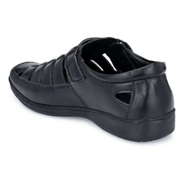 Men's Casual Faux Leather Solid Velcro Sandal (Black) - 6