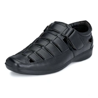 Men's Casual Faux Leather Solid Velcro Sandal (Black) - 6