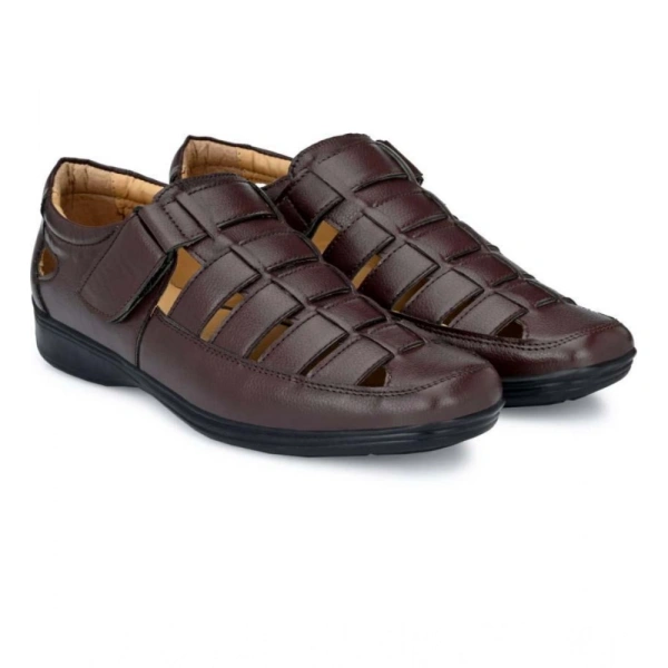 Men's Casual Faux Leather Solid Velcro Sandal (Brown) - 9