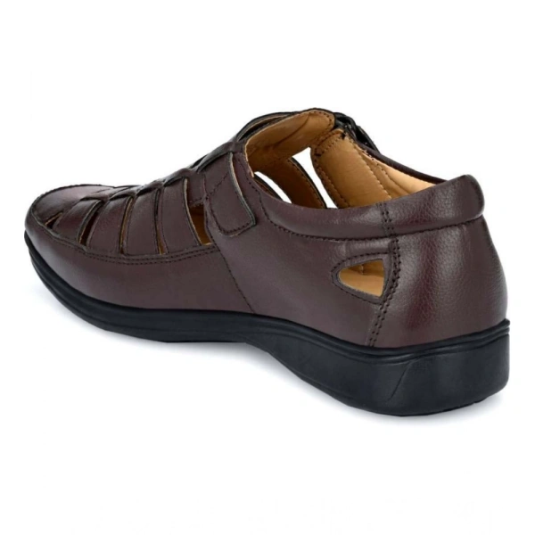 Men's Casual Faux Leather Solid Velcro Sandal (Brown) - 9