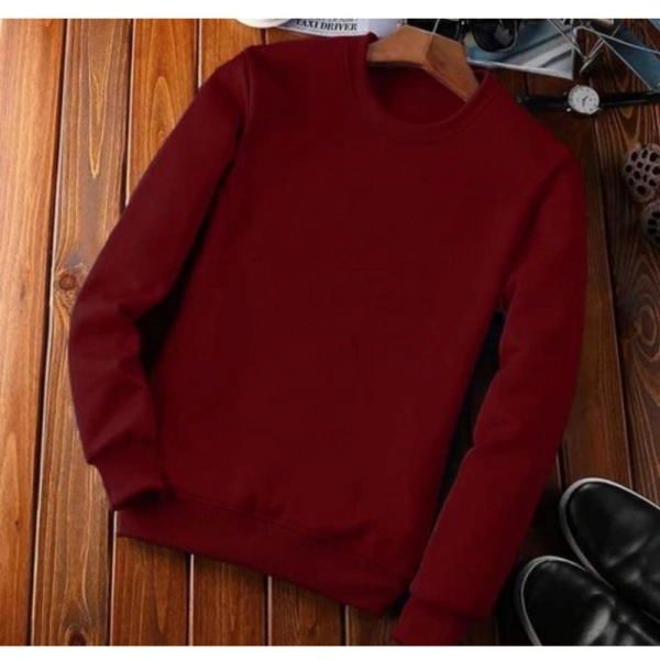 Men's Casual Fleece Solid Round Neck Long Sleeves Sweatshirt (Maroon) - XL