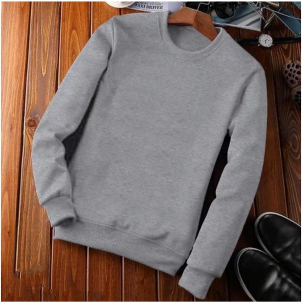 Men's Casual Fleece Solid Round Neck Long Sleeves Sweatshirt (Grey) - 2XL