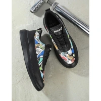 Men's Casual Synthetic Printed Lace-Up Shoes (Black) - 10