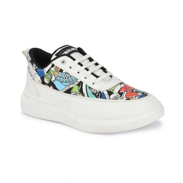 Men's Casual Synthetic Printed Lace-Up Shoes (White) - 7