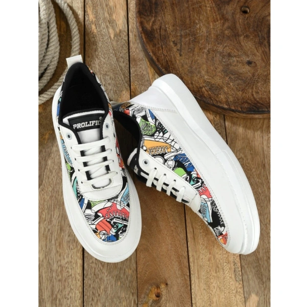 Men's Casual Synthetic Printed Lace-Up Shoes (White) - 7