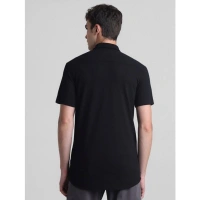Men's Cotton Blend Solid Half-Sleeve Regular Shirt (Black) - M