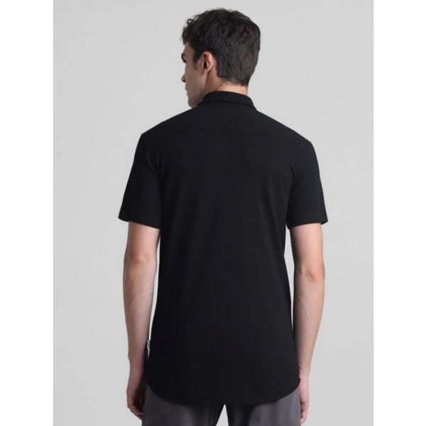 Men's Cotton Blend Solid Half-Sleeve Regular Shirt (Black) - M