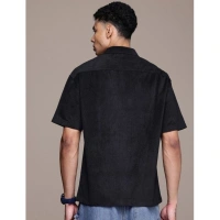 Men's Cotton Blend Solid Half-Sleeve Regular Shirt (Black) - M
