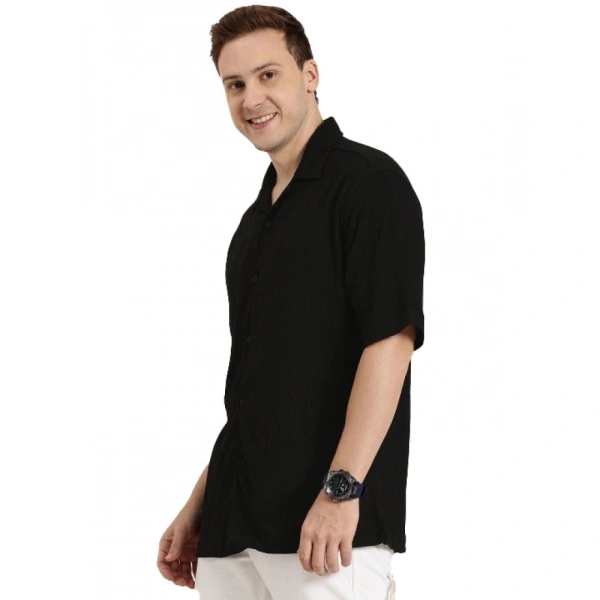 Men's Cotton Blend Solid Half-Sleeve Regular Shirt (Black) - M