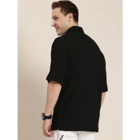 Men's Cotton Blend Solid Half-Sleeve Regular Shirt (Black) - M
