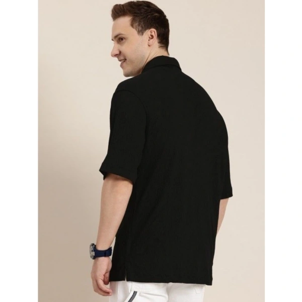 Men's Cotton Blend Solid Half-Sleeve Regular Shirt (Black) - M