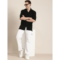 Men's Cotton Blend Solid Half-Sleeve Regular Shirt (Black) - M