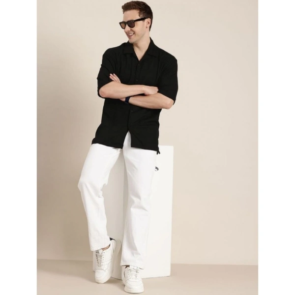Men's Cotton Blend Solid Half-Sleeve Regular Shirt (Black) - M