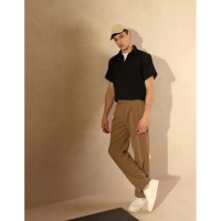 Men's Cotton Blend Solid Half-Sleeve Regular Shirt (Black) - M