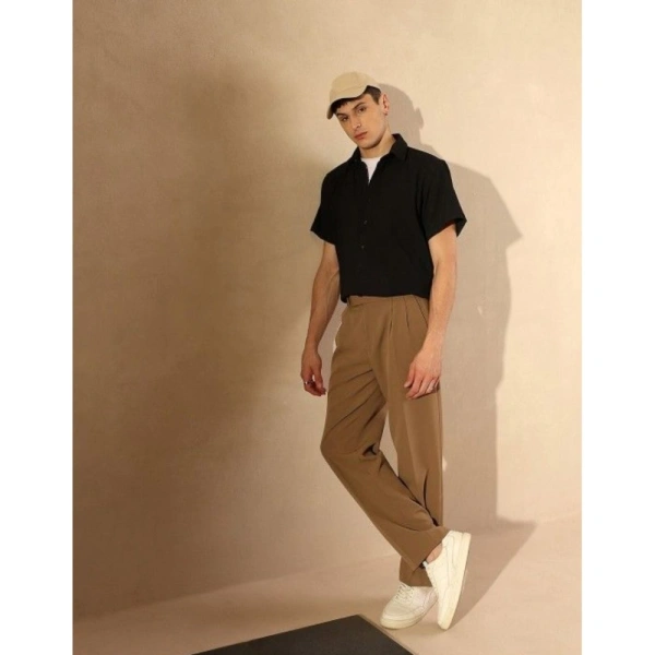 Men's Cotton Blend Solid Half-Sleeve Regular Shirt (Black) - M