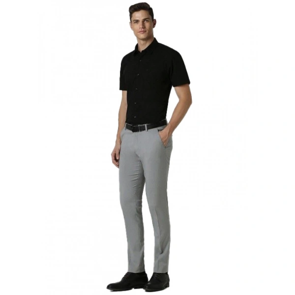 Men's Cotton Blend Solid Half-Sleeve Regular Shirt (Black) - M