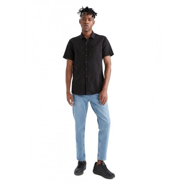 Men's Cotton Blend Solid Half-Sleeve Regular Shirt (Black) - M