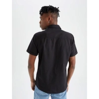 Men's Cotton Blend Solid Half-Sleeve Regular Shirt (Black) - M