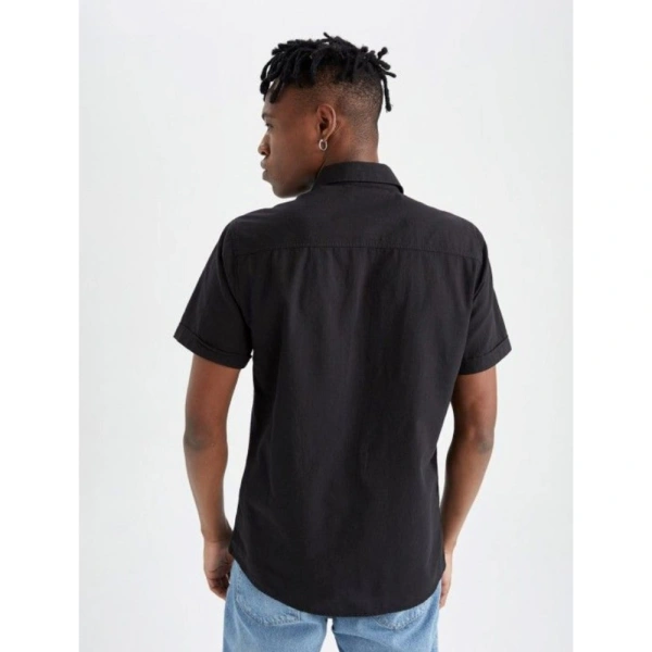 Men's Cotton Blend Solid Half-Sleeve Regular Shirt (Black) - M