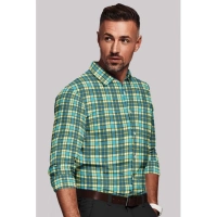 Men's Cotton Blended Checked Full Sleeve Shirt (Green-Yellow) - M