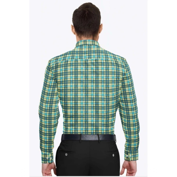 Men's Cotton Blended Checked Full Sleeve Shirt (Green-Yellow) - M