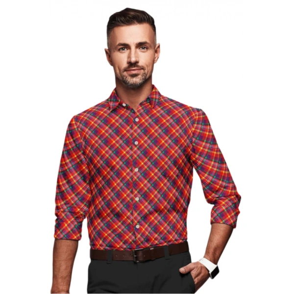 Men's Cotton Blended Checked Full Sleeve Shirt (Red) - L