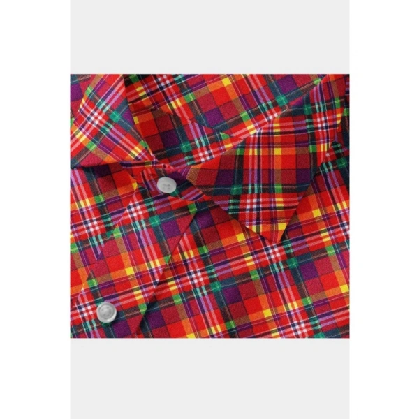 Men's Cotton Blended Checked Full Sleeve Shirt (Red) - L