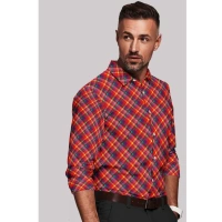 Men's Cotton Blended Checked Full Sleeve Shirt (Red) - L