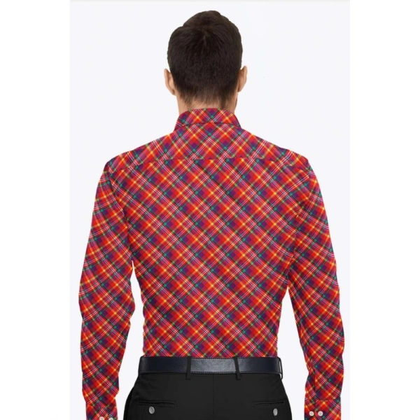 Men's Cotton Blended Checked Full Sleeve Shirt (Red) - L