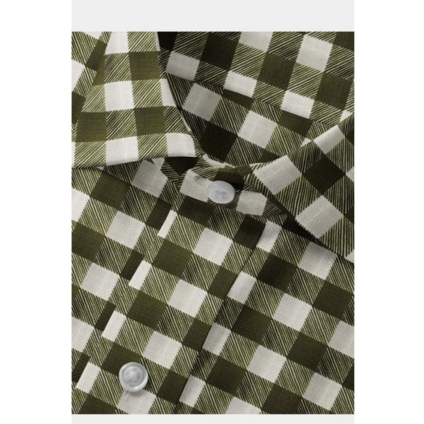 Men's Cotton Blended Checked Full Sleeve Shirt (White-Green) - XL