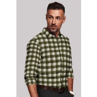 Men's Cotton Blended Checked Full Sleeve Shirt (White-Green) - XL